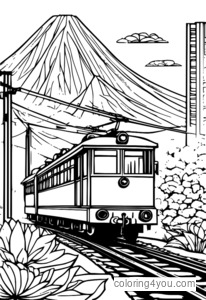 Isang nostalhik na Japanese origami train coloring page