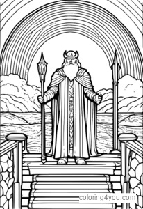 Odin coloring page, Norse gods, Bifrost bridge, rainbow, all-father