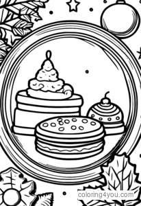 Plate of Christmas cookies Christmas coloring page with Santa hat