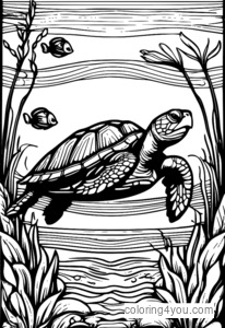 coloriages d'une tortue nageant dans l'eau