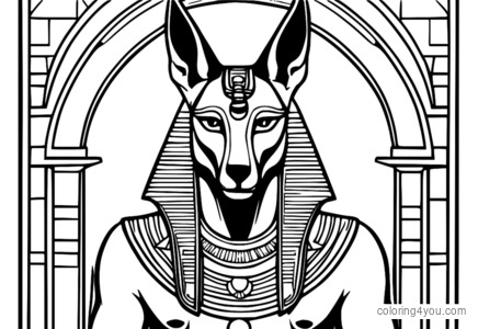 Anubis avec une tête de chacal tenant un scarabée à la main