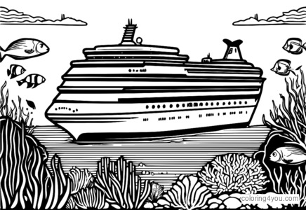 Cruise ship underwater coloring page