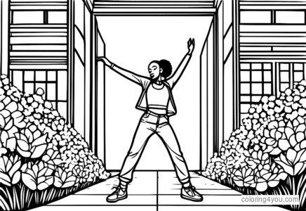 Bailarina de hip-hop frente a una pared de flores