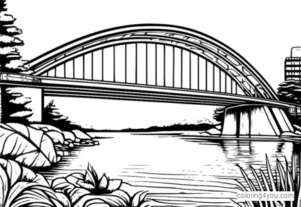 Steel bridge with geometric pattern and engineering theme