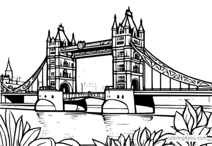 Tower Bridge shapes coloring pages, playful illustration