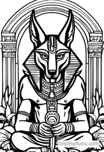 Anubis avec une tête de chacal tenant un scarabée à la main