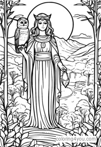 Athena with owl in peaceful nature landscape