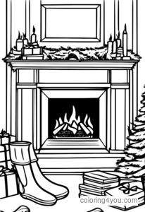 Christmas stockings and wish by the fireplace coloring page