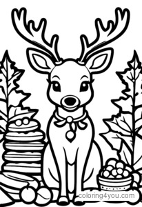 Platter of reindeer food cookies Christmas coloring page with holly and berries