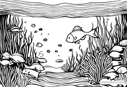 coloriages d'un banc de poissons colorés nageant parmi les récifs coralliens