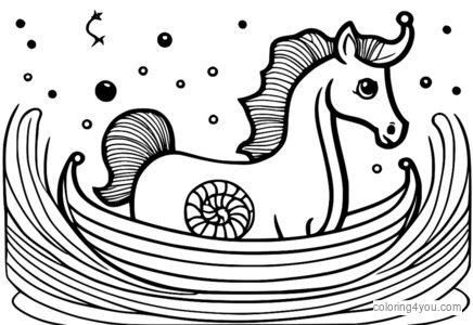 A sea horse in a Santa hat and holding a sleigh