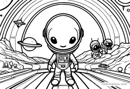 Pequeño extraterrestre saludando a los astronautas en una nave espacial