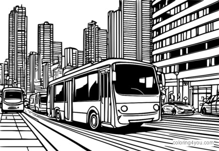 Urban area pollution, vehicles, pollution awareness, coloring page