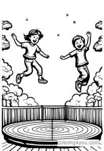 Happy children jumping on trampoline