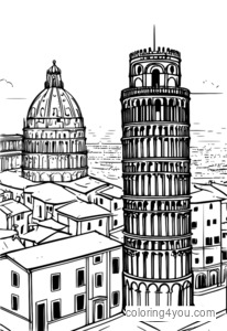 Leaning Tower of Pisa coloring page para sa mga bata at matatanda