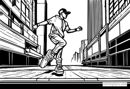 Breakdancer na may suot na cool na sneakers coloring page - dynamic at nakakatuwang eksena