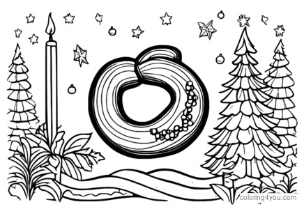 Illustration festive d'une tige de bretzel à la moutarde, enveloppée dans une écharpe festive