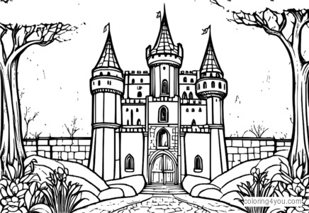 Desenho de Castelo medieval em um jardim secreto para colorir