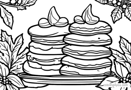 Batch of peanut butter blossoms cookies Christmas coloring page with holly and berries