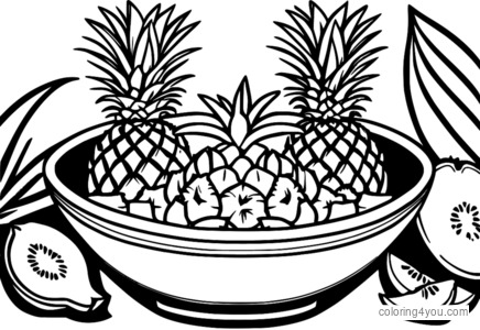 Pagina da colorare con mix di ananas e noci