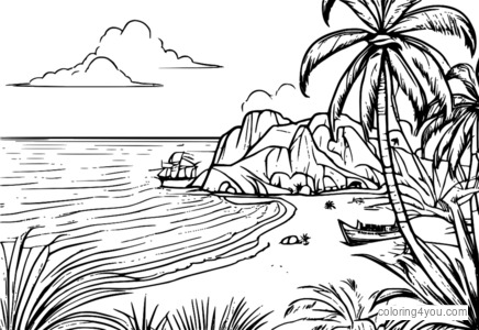 Pirate under palm tree on deserted island