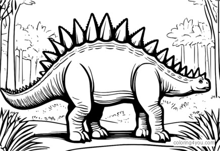 Een afbeelding van een Stegosaurus die speelt met een bal met een puntige staart