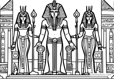 Osiris, Horus, Isis, lan Nephthys diubengi dening cahya sing padhang