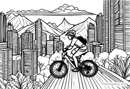 Mountain bike riding through a city