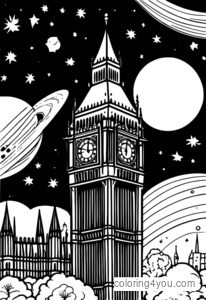 Cosmic illustration of Big Ben in space