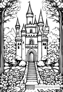 Desenho de Castelo medieval em um jardim secreto para colorir