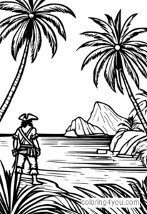 Pirate under palm tree on deserted island