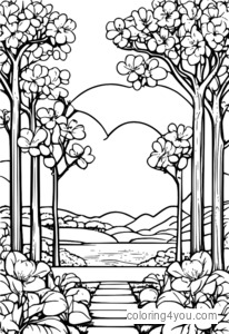 Plum Tree in Bloom Coloring Page