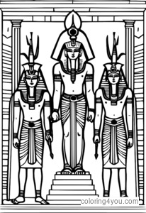 Osiris, Horus, Isis y Neftis rodeados por una luz brillante