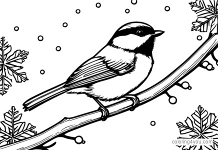 Chickadee målarbok med snöflingor