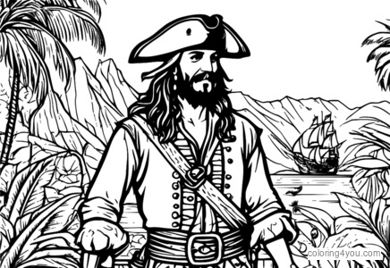 Pirate with Parrot and Treasure coloring page