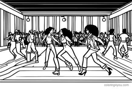 Vintage dancehall with swing dancers coloring page