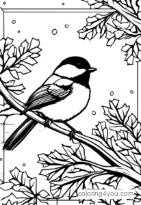 Chickadee målarbok med snöflingor