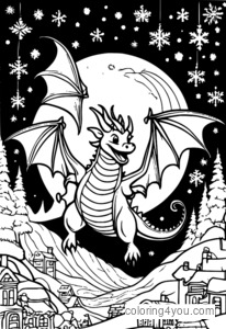 Ein lustiger Drache-Weihnachtsmann, der durch den Himmel fliegt