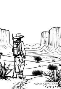 An explorer in the desert, wearing safari hat and rugged boots