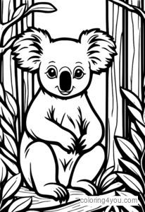 Koala con il cartello Save Me in una bellissima foresta australiana