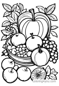 Coloriage - Corne d'abondance d'hiver remplie de fruits