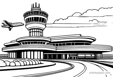 Design moderno dell'aeroporto con torre di controllo.