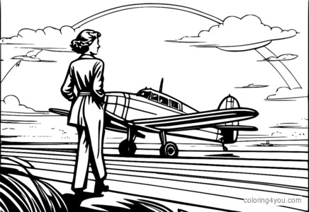 Amelia Earhart walking away from an airplane