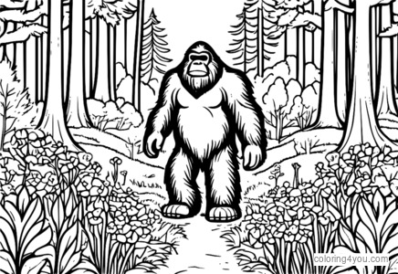 Illustrazzjoni ta' Bigfoot imdawwar mill-familja loving tagħha fi clearing tal-foresti