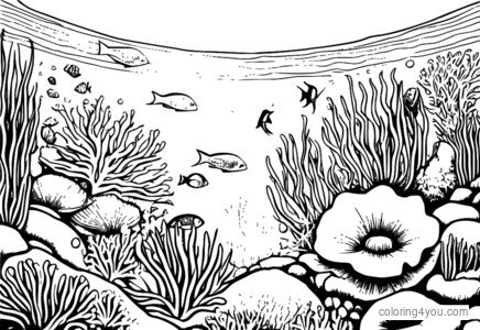 Coloring page of coral reef.