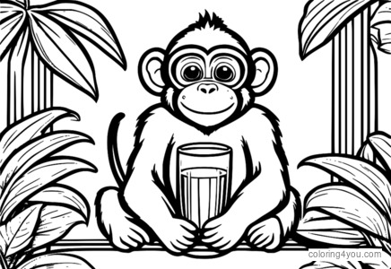 Desenho engraçado de suco de macaco para colorir para crianças