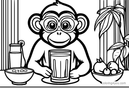 Desenho engraçado de suco de macaco para colorir para crianças