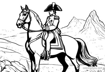 Napoleon Bonaparte on horseback, dressed in imperial robes and wearing a crown