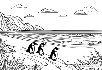 Pinguins cobrindo um derramamento de óleo na praia.