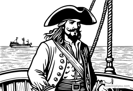 Pirate Captain na may Black Tricorn Hat na pahina ng pangkulay